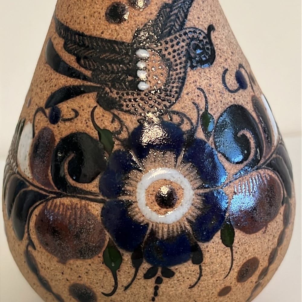 Vintage Mexican Tonala Folk Art Pottery Vase Decor - Picture 9 of 10